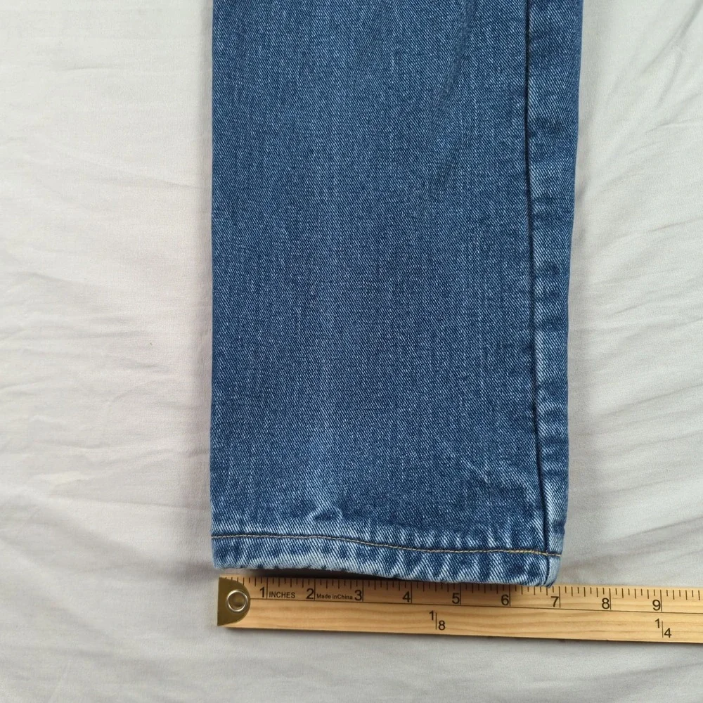 Lands End Jeans Mens 32x30 Blue Flannel Lined Plaid Outdoor Faded